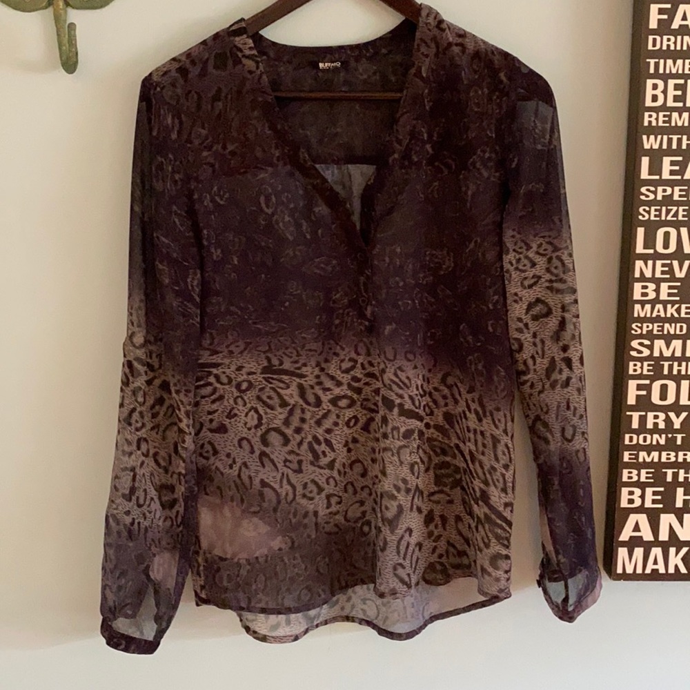 2 for $20 Sheer purple leopard print Buffalo shirt
